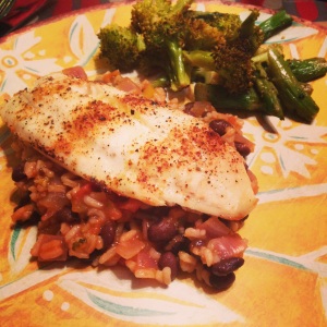 I've also cooked things like this. Tilapia with black beans and rice and vegetables. Also delicious